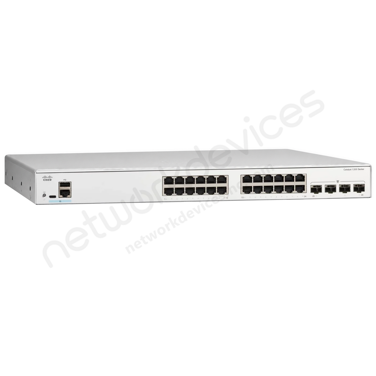 Cisco Catalyst 1200 C1200-24P-4G 24-Port PoE+ Switch with 4x1G Uplinks - front view | Network Devices Inc.