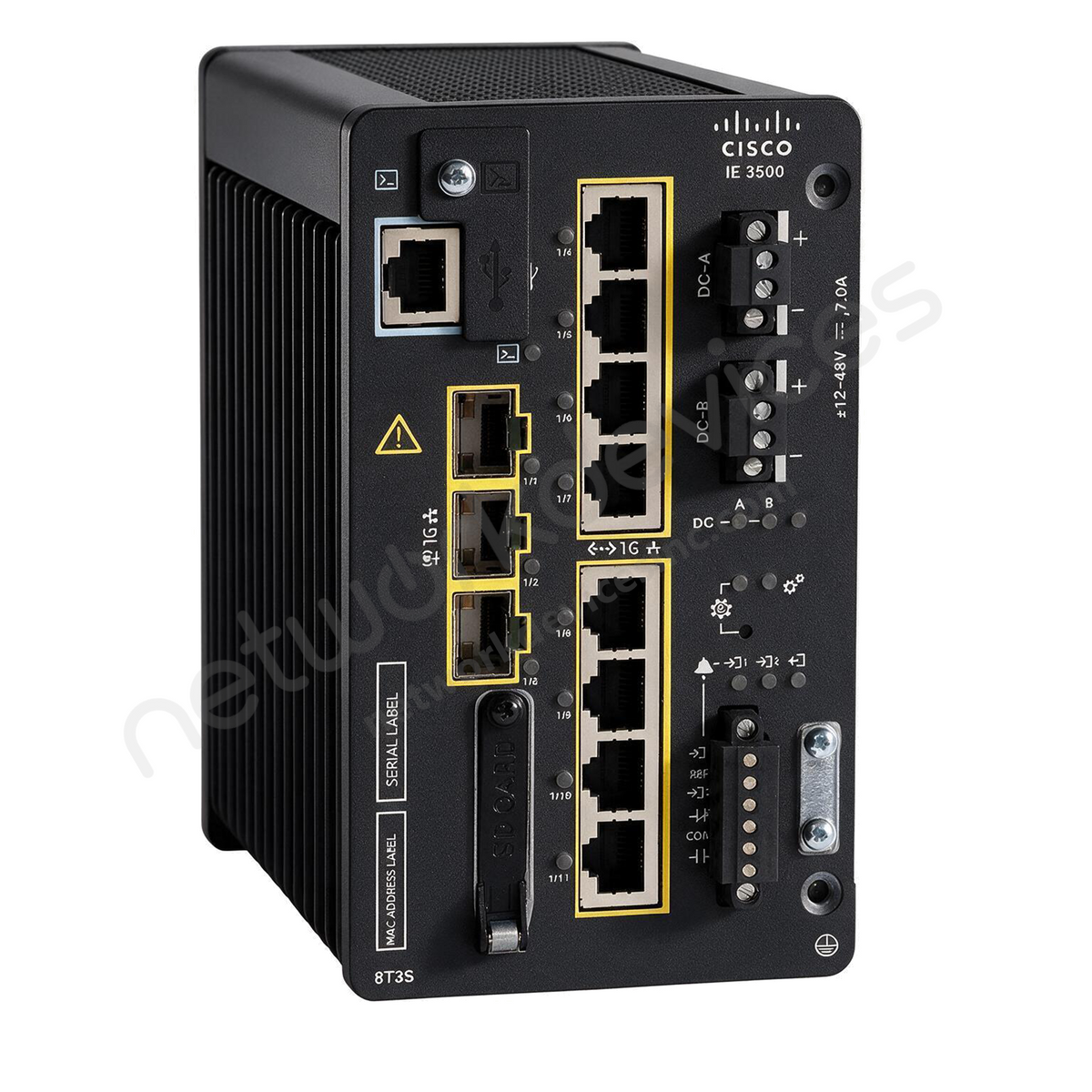 Cisco Catalyst IE3500 IE-3500-8T3S-E Rugged Industrial Switch, 8 x 1G copper, 3 x 1G SFP - front view | Network Devices Inc.