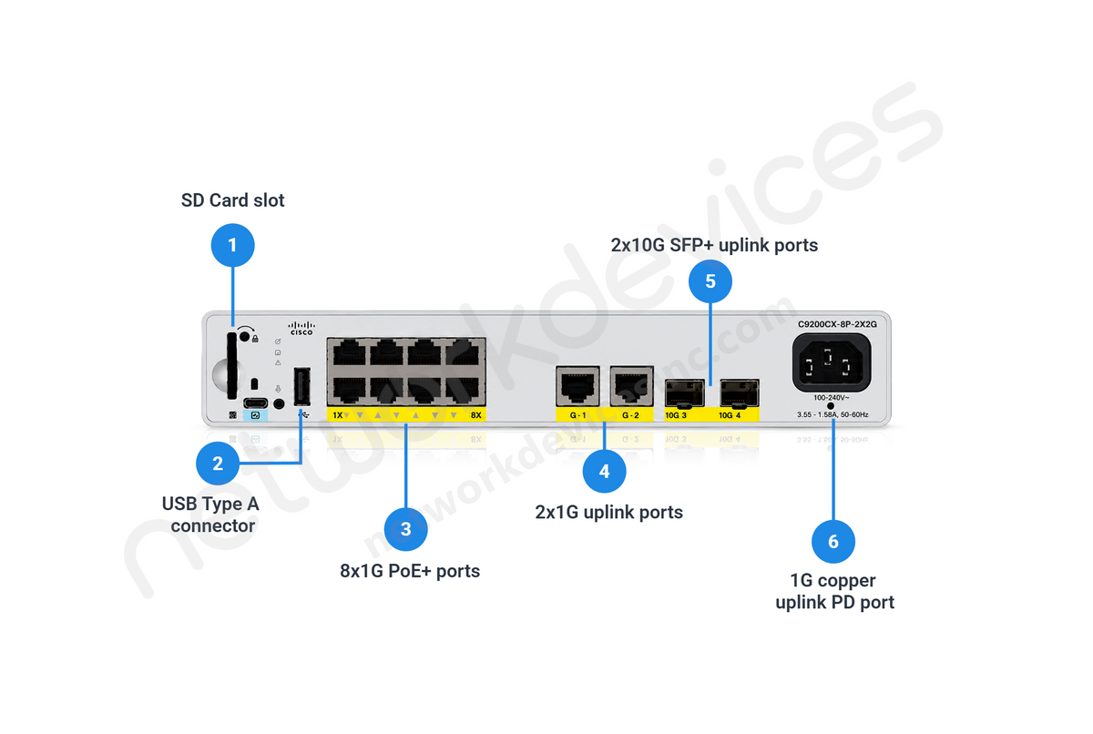 Cisco Catalyst C9200CX-8P-2X2G-A 8-Port PoE+ Compact Switch, Network Advantage