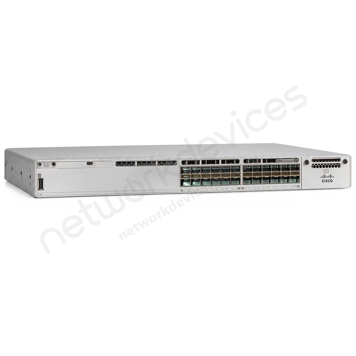 Cisco Catalyst 9300 C9300-24S 24-Port SFP Fiber Switch with Modular Uplink - front view | Network Devices Inc.