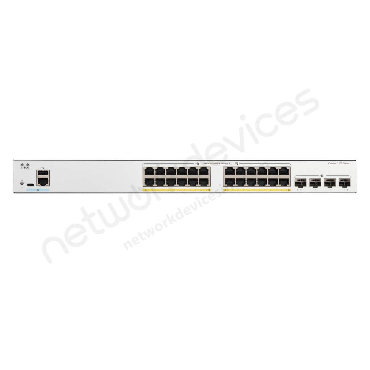 Cisco Catalyst 1200 C1200-24FP-4X 24-Port Full PoE+ Switch with 4x10G Uplinks - front view | Network Devices Inc.