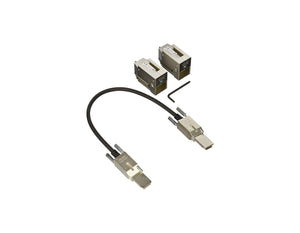 The complete Cisco C9200-STACK-KIT, showing the two StackWise-160 adapters, a stacking cable, and the installation tool.