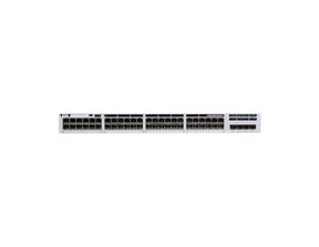 Front view of the Cisco C9300L-48P-4X-A switch, showing its 48 Gigabit PoE+ Ethernet ports and four 10G SFP+ uplink ports.
