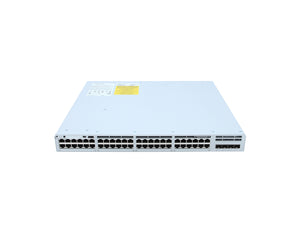 Front view of the Cisco C9300L-48T-4X-A switch, showing its 48 Gigabit Ethernet ports and four 10G SFP+ uplinks.