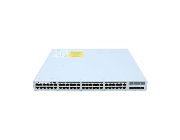 Front view of the Cisco C9300L-48T-4X-A switch, showing its 48 Gigabit Ethernet ports and four 10G SFP+ uplinks.