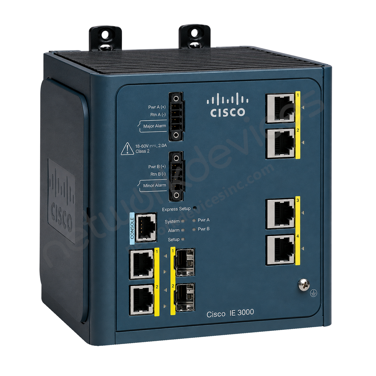 Cisco IE 3000 IE-3000-4TC Rugged Industrial Switch, 4 x 10/100 copper - front view | Network Devices Inc.