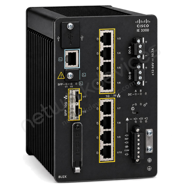Cisco Catalyst IE-3300-8U2X-E 8-Port UPOE Industrial DIN-Rail Switch with 2x 10G SFP+ Uplinks, Network Essentials
