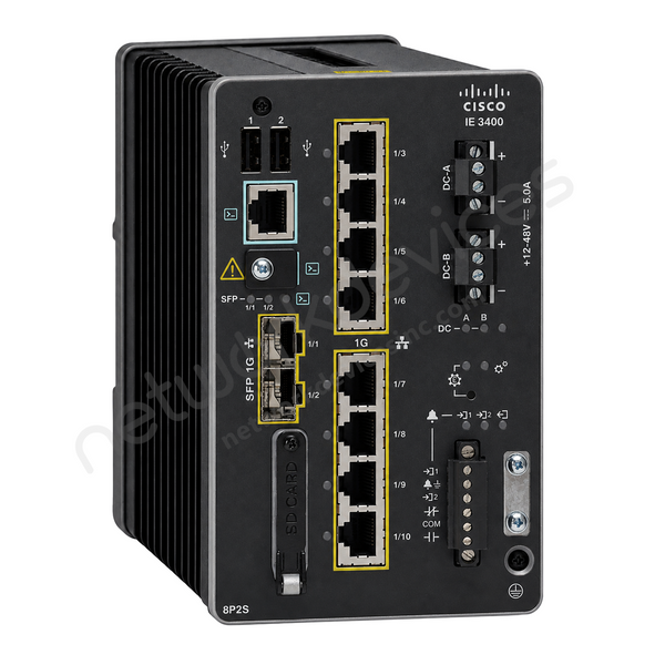 Cisco Catalyst IE-3400-8P2S-E 8-Port PoE+ Industrial DIN-Rail Switch with 2x 1G SFP Uplinks, Network Essentials