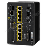 Cisco Catalyst IE3400 IE-3400-8P2S-E Rugged Industrial Switch, 8 x PoE+, 2 x 1G SFP - angled front view | Network Devices Inc.