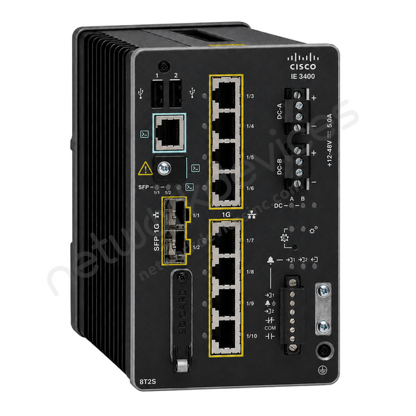 Cisco Catalyst IE-3400-8T2S-A 8-Port Data Industrial DIN-Rail Switch with 2x 1G SFP Uplinks, Network Advantage