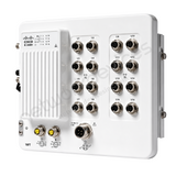 Cisco Catalyst IE3400H IE-3400H-16FT-E Rugged Industrial Switch, 16 x 100M copper - angled front view | Network Devices Inc.