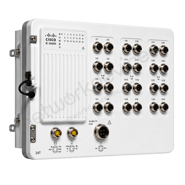 Cisco Catalyst IE-3400H-24T-A 24-Port Gigabit Ethernet IP67 M12 Industrial Switch, Network Advantage
