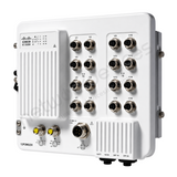 Cisco Catalyst IE3500H IE-3500H-12P2MU2X-E Rugged Industrial Switch, 12 x PoE+, 2 x MU, 2 x 10G SFP+ - angled front view | Network Devices Inc.
