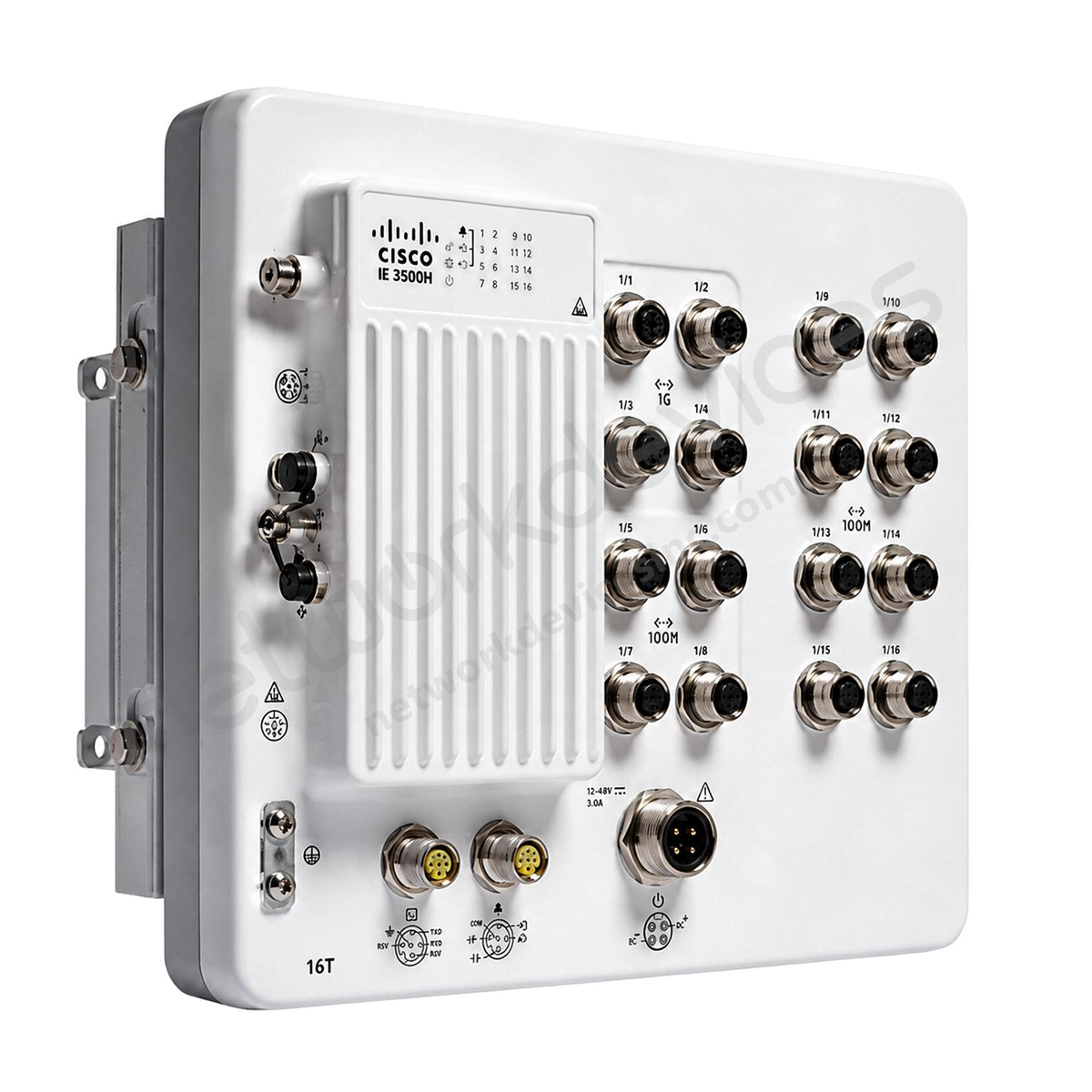 Cisco Catalyst IE3500H IE-3500H-16T-A Rugged Industrial Switch, 16 x 1G copper - front view | Network Devices Inc.