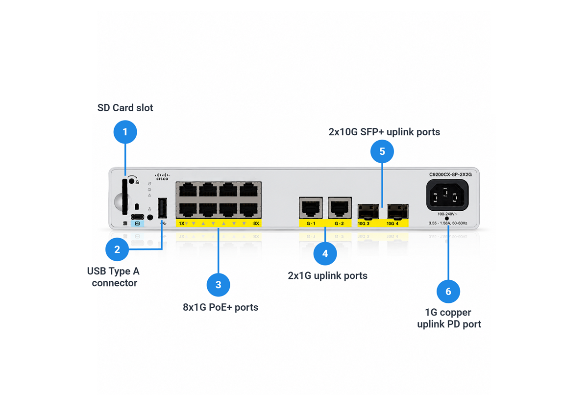 Cisco Catalyst C9200CX-8P-2X2G-A 8-Port PoE+ Compact Switch, Network Advantage